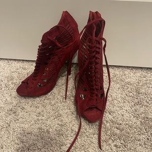 Burgundy Velvet Heels (Woman's size 5 1/2)